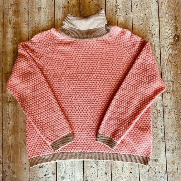 Jumper 1234 Cashmere Sweater Coral Pink and Tan Textured Knit Turtleneck Large - Picture 1 of 8